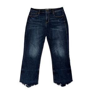 Cabi True Boyfriend Dark Wash Distressed Hem Jeans Size 8